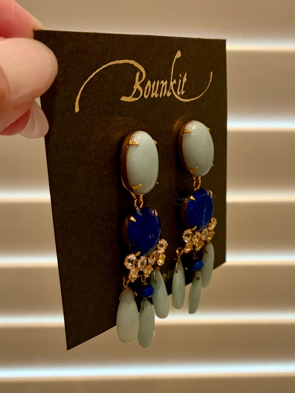 Bounkit Semi-Precious Blue & Light Aqua Transformable Drop Statement Earrings - Picture 7 of 8